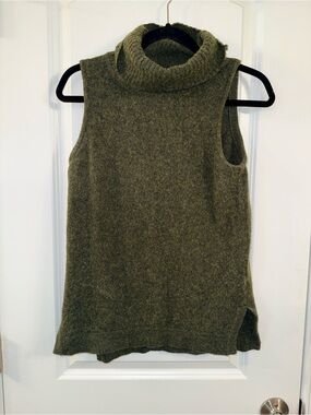 J. Crew Olive MERCANTILE Green Sleeveless Turtleneck Wool Blend Sweater (M)